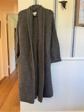 Bare Cozy Shawl-Collar Long Cardigan in Charcoal